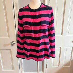 Equipment Femme Women XS Silk Blouse Pink Navy Blue Striped Long Sleeve